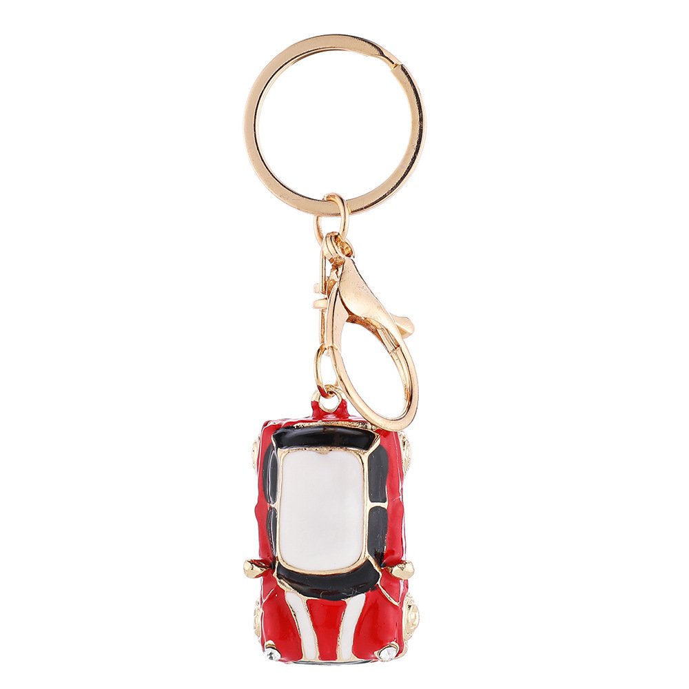 Cartoon mini car men's keychain rhinestone car model fashion pendant racing bag hanging accessories wholesale