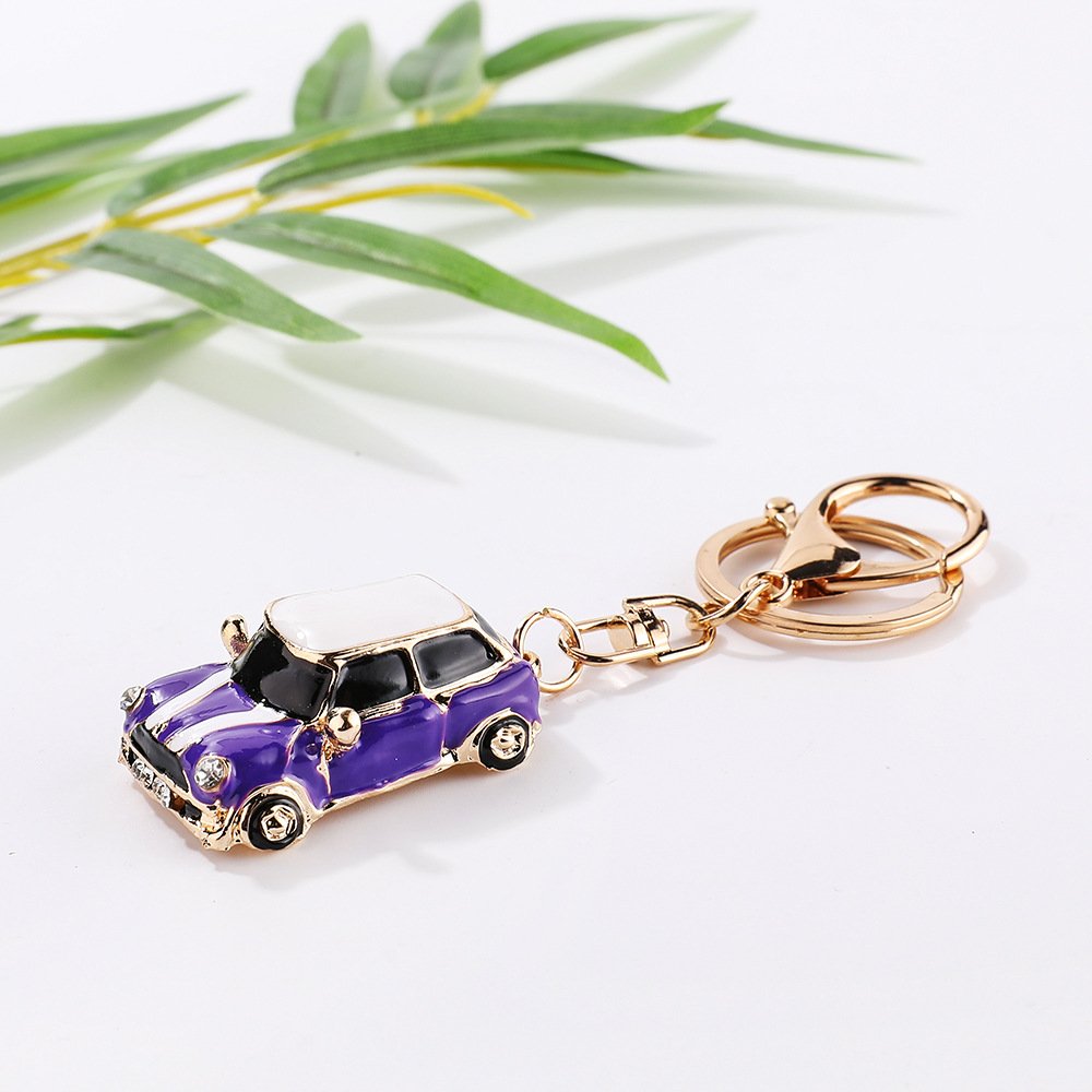 Cartoon mini car men's keychain rhinestone car model fashion pendant racing bag hanging accessories wholesale