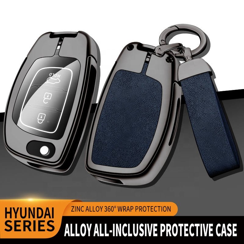 Metal Leather Car Custom Logo Key Cover For Hyundai Solaris Ix35 Ix45 Elantra Santa Fe Hb20 Verna Hy15/hy20/toy40 Blade Keychain