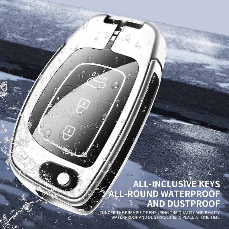 Metal Leather Car Custom Logo Key Cover For Hyundai Solaris Ix35 Ix45 Elantra Santa Fe Hb20 Verna Hy15/hy20/toy40 Blade Keychain