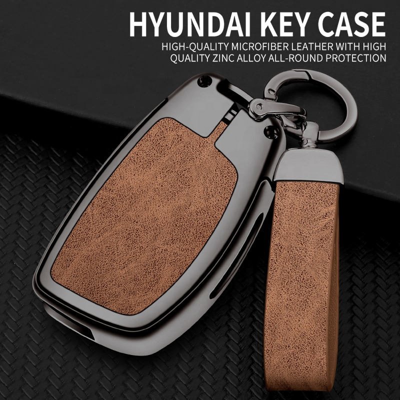 Metal Leather Car Custom Logo Key Cover For Hyundai Solaris Ix35 Ix45 Elantra Santa Fe Hb20 Verna Hy15/hy20/toy40 Blade Keychain