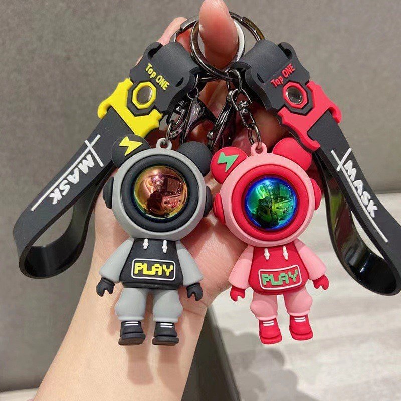 2024 New Creative Cartoon Bear Rabbit Keychain Rubber Cute Doll Keyring Bag Backpack Charm Pendant Couple Key Chain Accessories