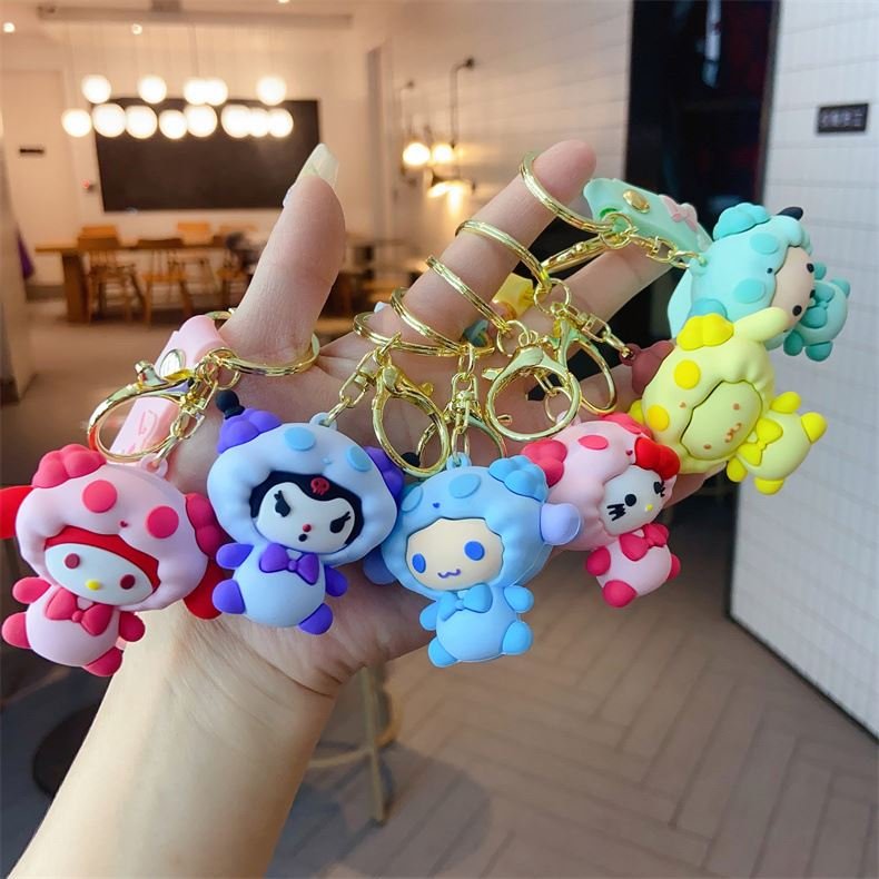 Wholesale Custom Rubber Key Chain Cartoon Kawaii Sanrio Kuromi Melody Key Ring with Strap Decoration Car Bag Pendant Accessory