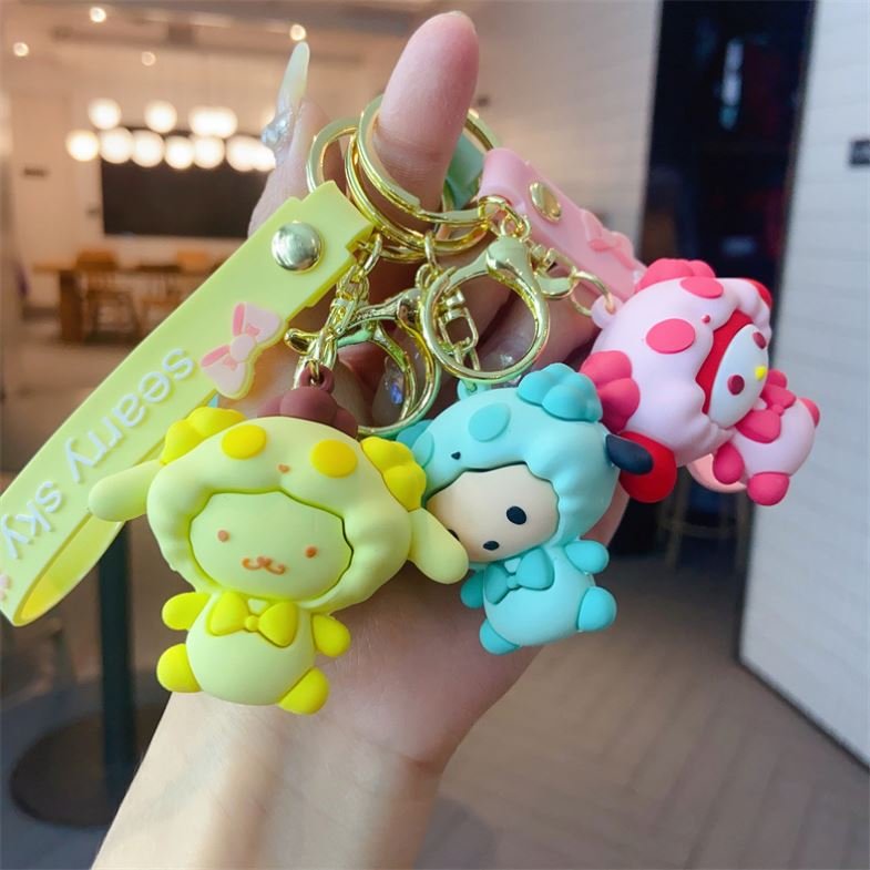 Wholesale Custom Rubber Key Chain Cartoon Kawaii Sanrio Kuromi Melody Key Ring with Strap Decoration Car Bag Pendant Accessory
