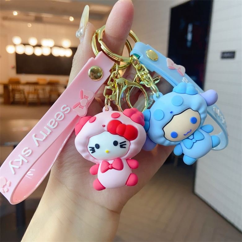 Wholesale Custom Rubber Key Chain Cartoon Kawaii Sanrio Kuromi Melody Key Ring with Strap Decoration Car Bag Pendant Accessory
