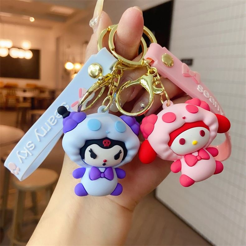 Wholesale Custom Rubber Key Chain Cartoon Kawaii Sanrio Kuromi Melody Key Ring with Strap Decoration Car Bag Pendant Accessory