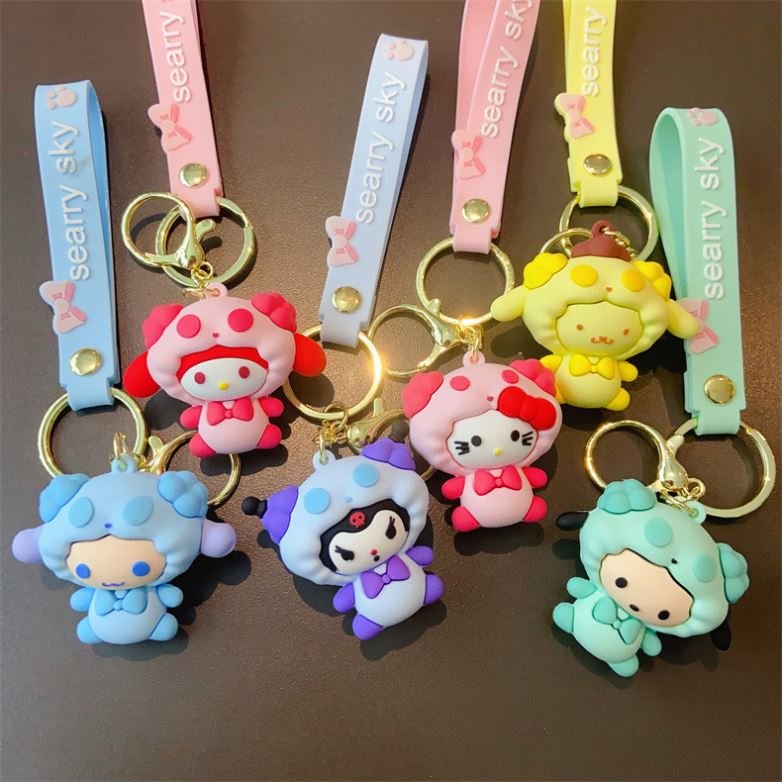 Wholesale Custom Rubber Key Chain Cartoon Kawaii Sanrio Kuromi Melody Key Ring with Strap Decoration Car Bag Pendant Accessory