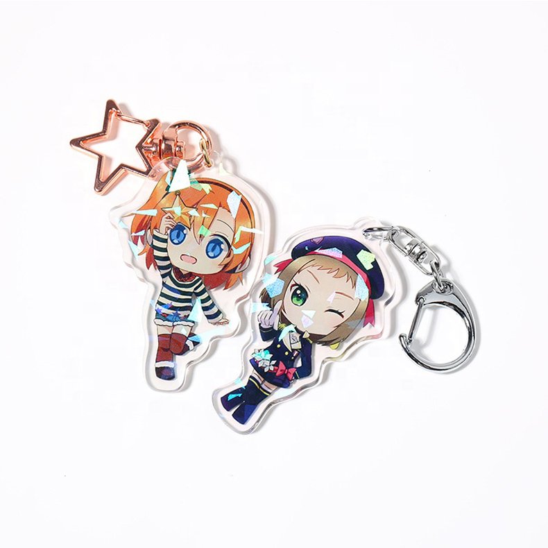 Custom Clear Acrylic Keychain Logo Cartoon Epoxy Keychain Charm Pin Stand Plastic Key Chain Anime Acrylic Keychain Custom