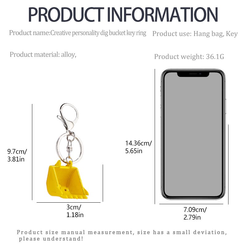 Creative three-dimensional excavator keychain car key charm accessories alloy material key ring quality assurance metal is not e