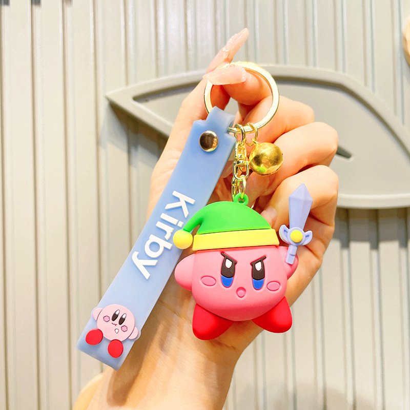 Cartoon Design Kirby Keychain 3D PVC Knapsack Accessories Key Chain Pendant Kid's Gift Car Key Chain