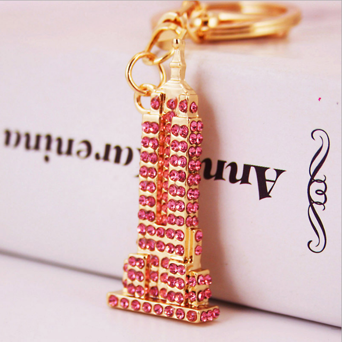Creative handicrafts decorated with colorful iron tower car key chain women's bag accessories metal pendant key chain gifts