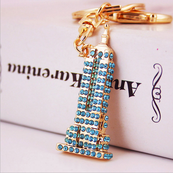 Creative handicrafts decorated with colorful iron tower car key chain women's bag accessories metal pendant key chain gifts
