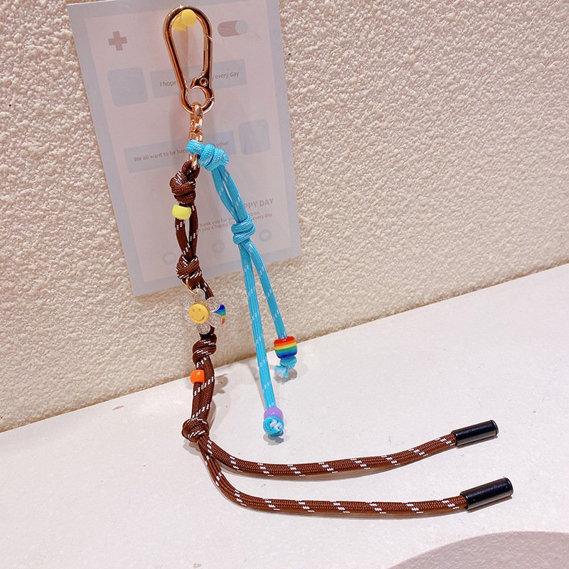 2024 Hot Sale Korean Cute DIY Rainbow Beads Handmade Braided Rope Keyrings Customize Women Handbags Decorations Car Key Chains