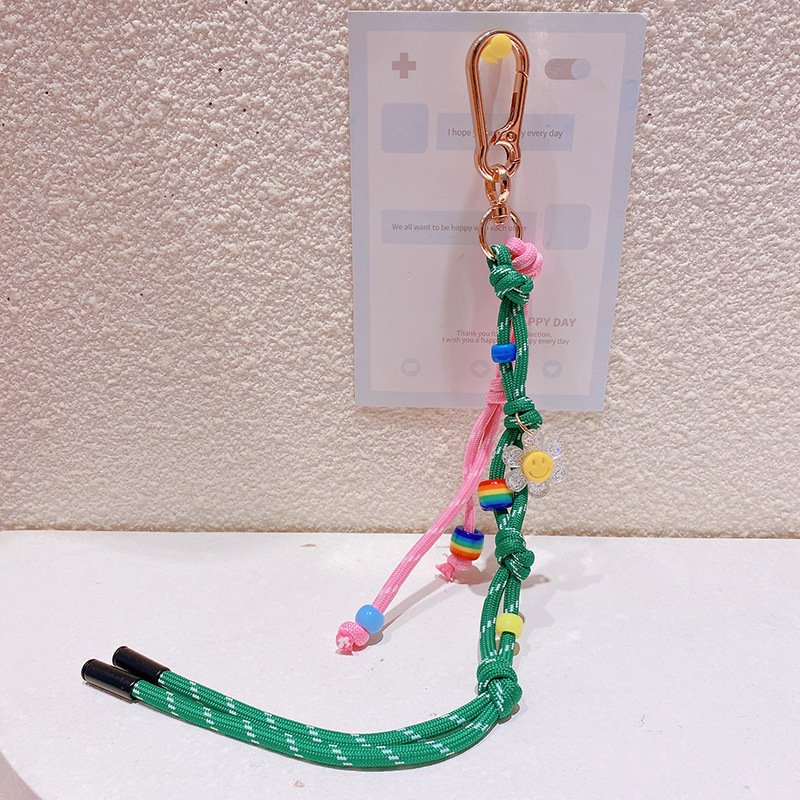 2024 Hot Sale Korean Cute DIY Rainbow Beads Handmade Braided Rope Keyrings Customize Women Handbags Decorations Car Key Chains