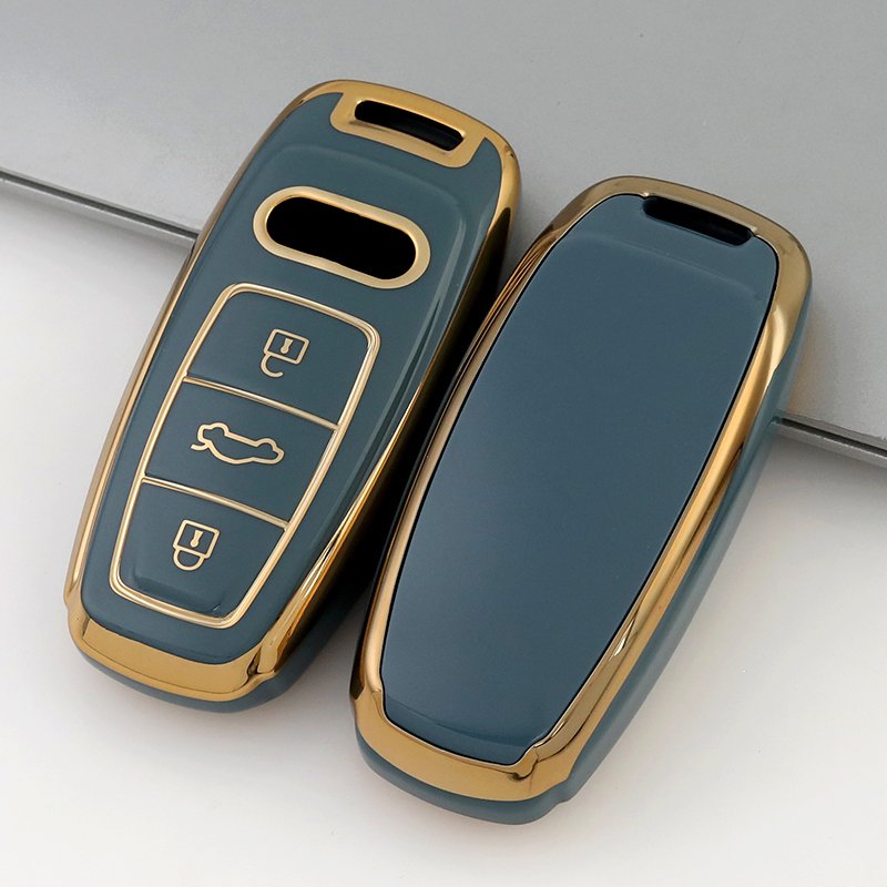 Golden-edge Key Fob Cover for Audi Q7 2021 2020 Q8 A8 A6 A7 Etron,RS3 A3 Sportback 2022 Accessories Keyless Smart Key Case Shell