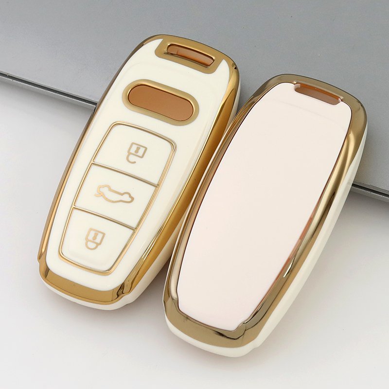 Golden-edge Key Fob Cover for Audi Q7 2021 2020 Q8 A8 A6 A7 Etron,RS3 A3 Sportback 2022 Accessories Keyless Smart Key Case Shell