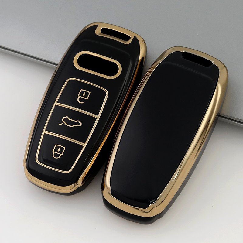 Golden-edge Key Fob Cover for Audi Q7 2021 2020 Q8 A8 A6 A7 Etron,RS3 A3 Sportback 2022 Accessories Keyless Smart Key Case Shell
