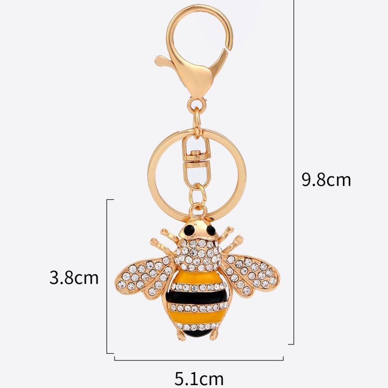 Yellow Enamel Bee Key Chain Car Accessory Rhinestone Honey Bee Pendant Keychain For Girl