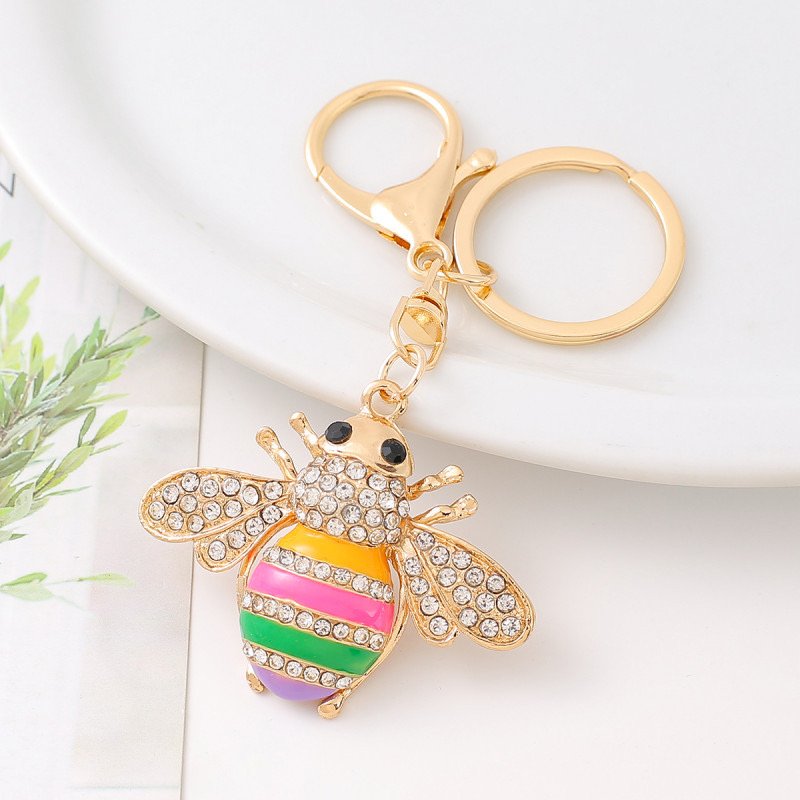 Yellow Enamel Bee Key Chain Car Accessory Rhinestone Honey Bee Pendant Keychain For Girl