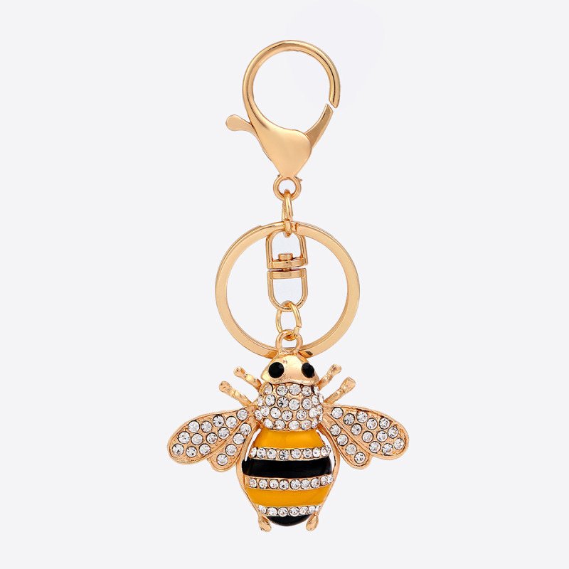 Yellow Enamel Bee Key Chain Car Accessory Rhinestone Honey Bee Pendant Keychain For Girl