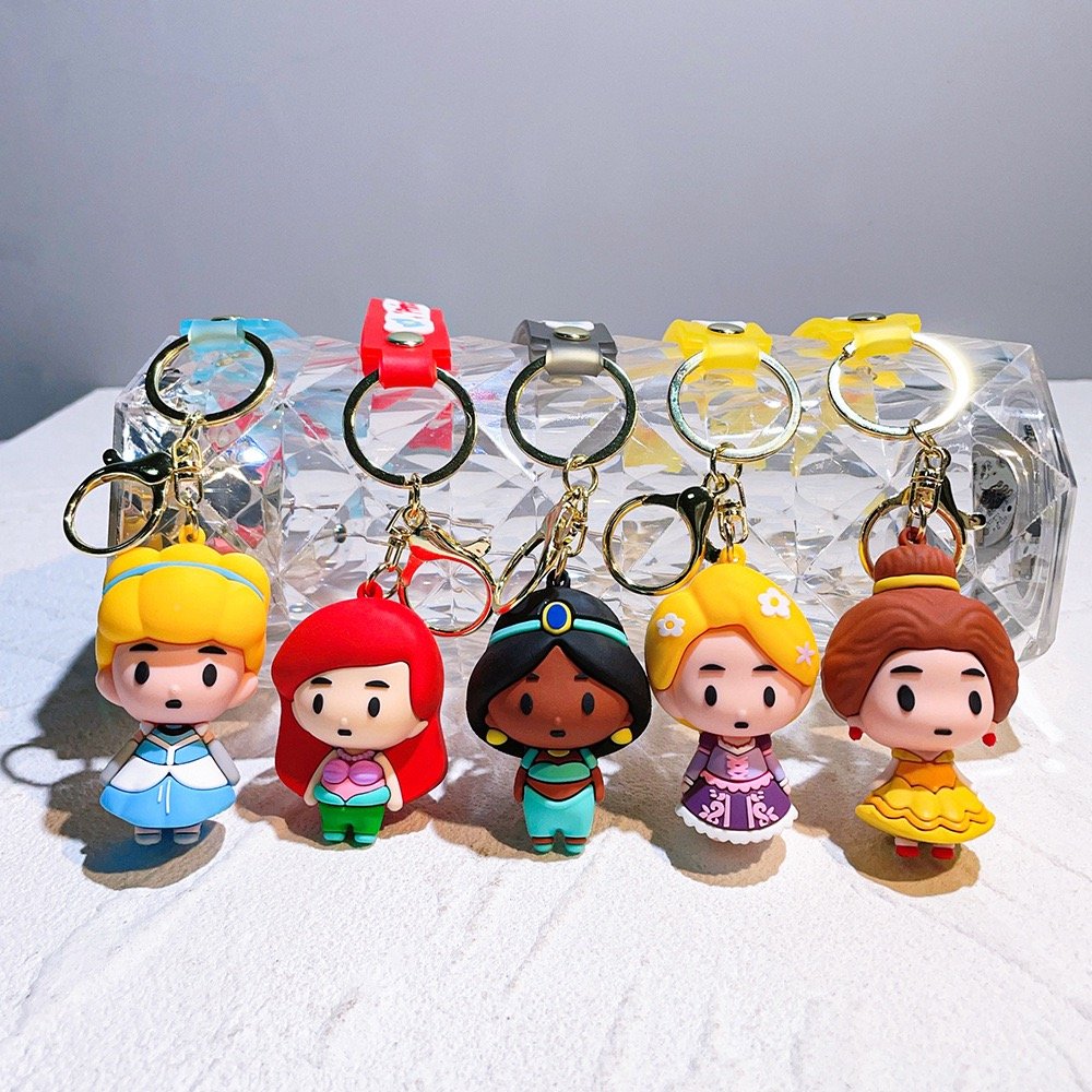3D Kawaii cartoon PVC Anime keychain Town Princess Series Key Chain Accessories Cute Snow White car Bag Pendant Keyring KeyChain