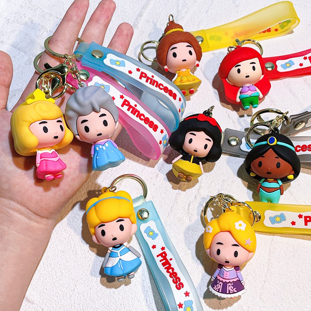 3D Kawaii cartoon PVC Anime keychain Town Princess Series Key Chain Accessories Cute Snow White car Bag Pendant Keyring KeyChain