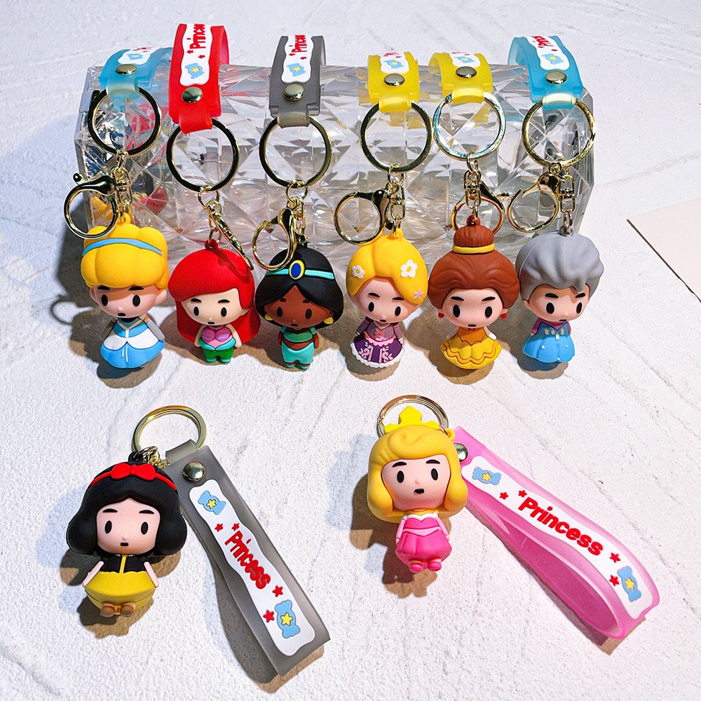 3D Kawaii cartoon PVC Anime keychain Town Princess Series Key Chain Accessories Cute Snow White car Bag Pendant Keyring KeyChain