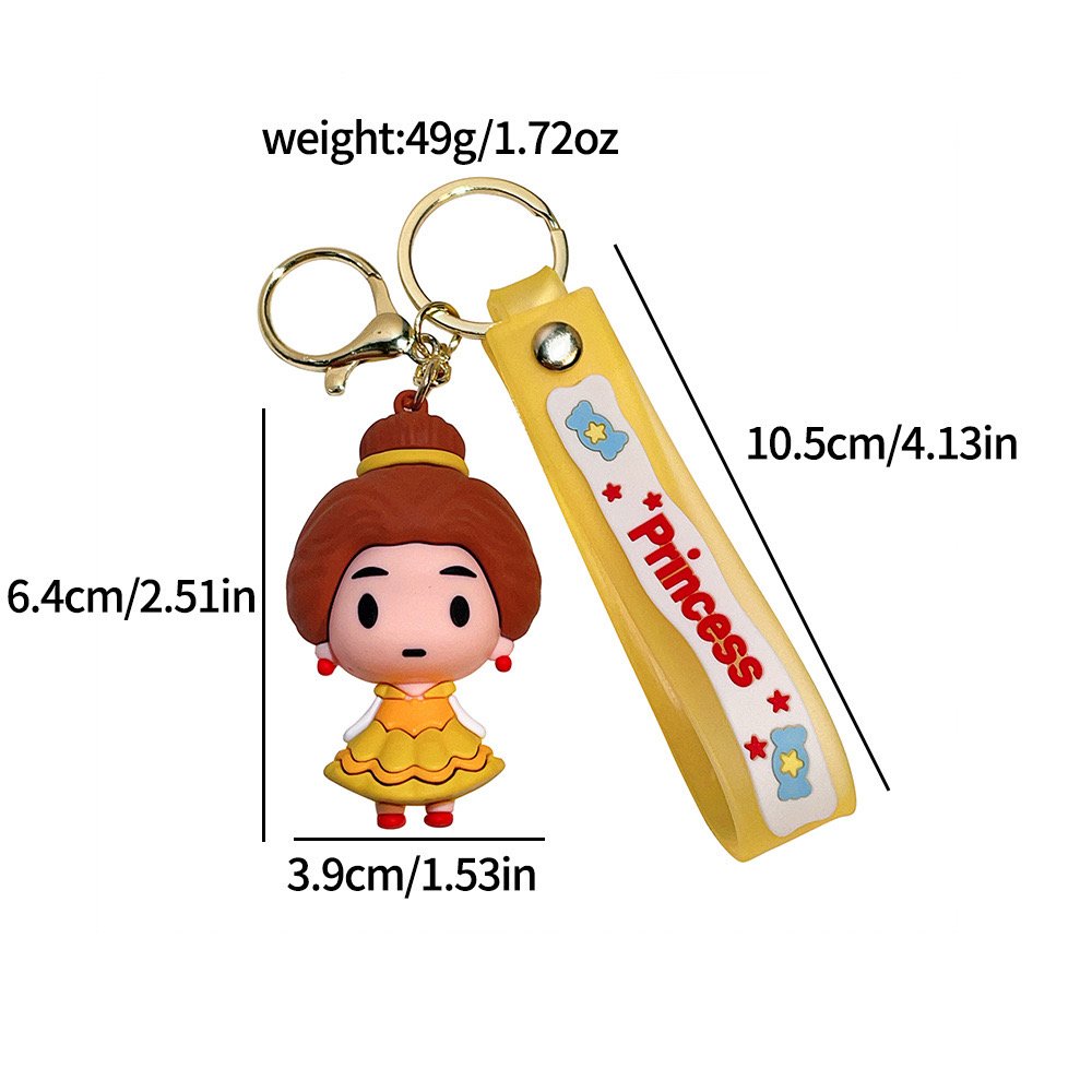 3D Kawaii cartoon PVC Anime keychain Town Princess Series Key Chain Accessories Cute Snow White car Bag Pendant Keyring KeyChain