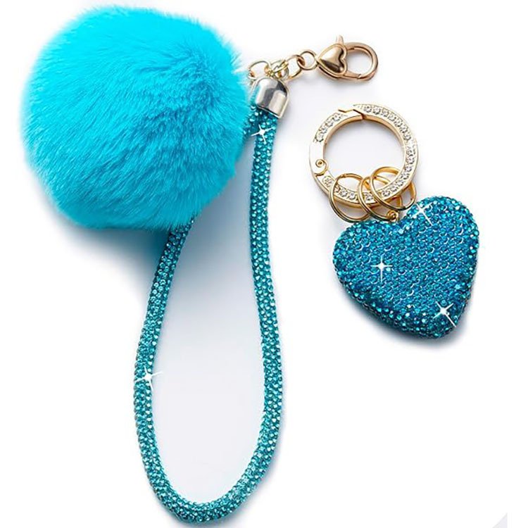 Bling 3pcs/set Key chain Accessories Girly Wristlet Keychain Set Heart Pompom Wristlet Kit Keychain Handbag Pendant For Women