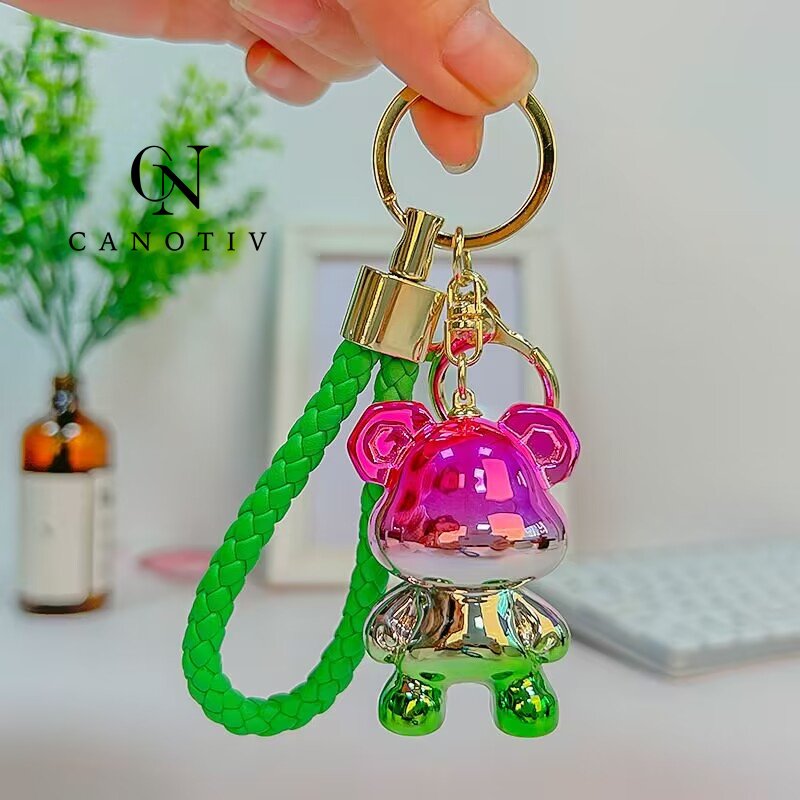 High Quality Cool Fashion Men Braided Rope Leather Car Key Rings Gold Metal Keychain Bag Accessories