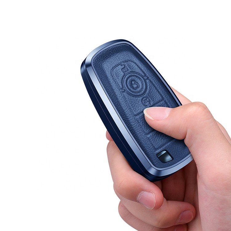 Car Accessories Remote Key Fob Holder Aluminum Alloy genuine Leather Car Key Cover Hot Sale Fashion Key Case Shell for Ford