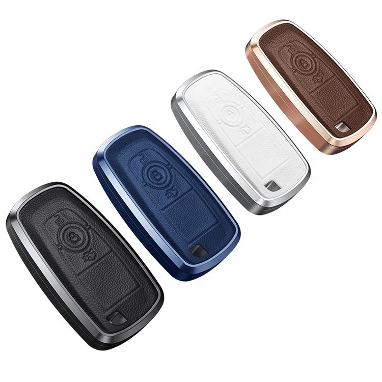 Car Accessories Remote Key Fob Holder Aluminum Alloy genuine Leather Car Key Cover Hot Sale Fashion Key Case Shell for Ford