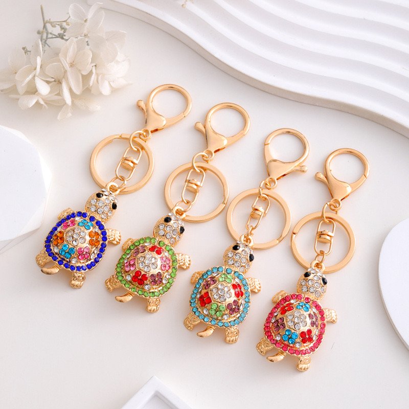 Sea Animal Metal Key Chains Pendant Cute Crystal Rhinestone Keychains Turtle Crab Dolphin Keychain Fashion Women Bag Accessories