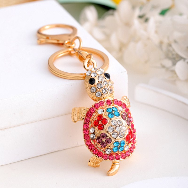 Sea Animal Metal Key Chains Pendant Cute Crystal Rhinestone Keychains Turtle Crab Dolphin Keychain Fashion Women Bag Accessories