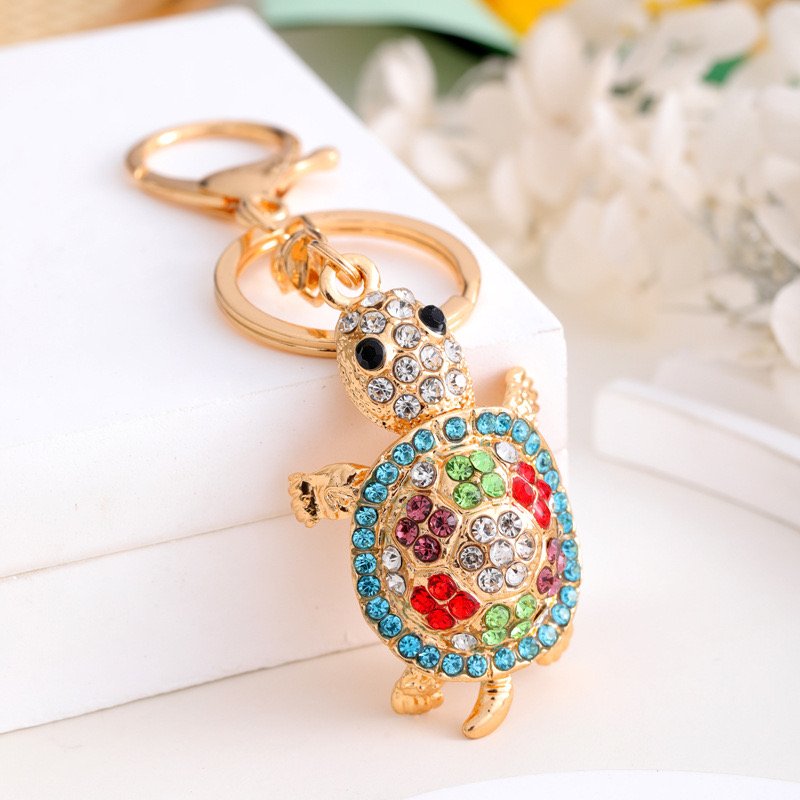 Sea Animal Metal Key Chains Pendant Cute Crystal Rhinestone Keychains Turtle Crab Dolphin Keychain Fashion Women Bag Accessories