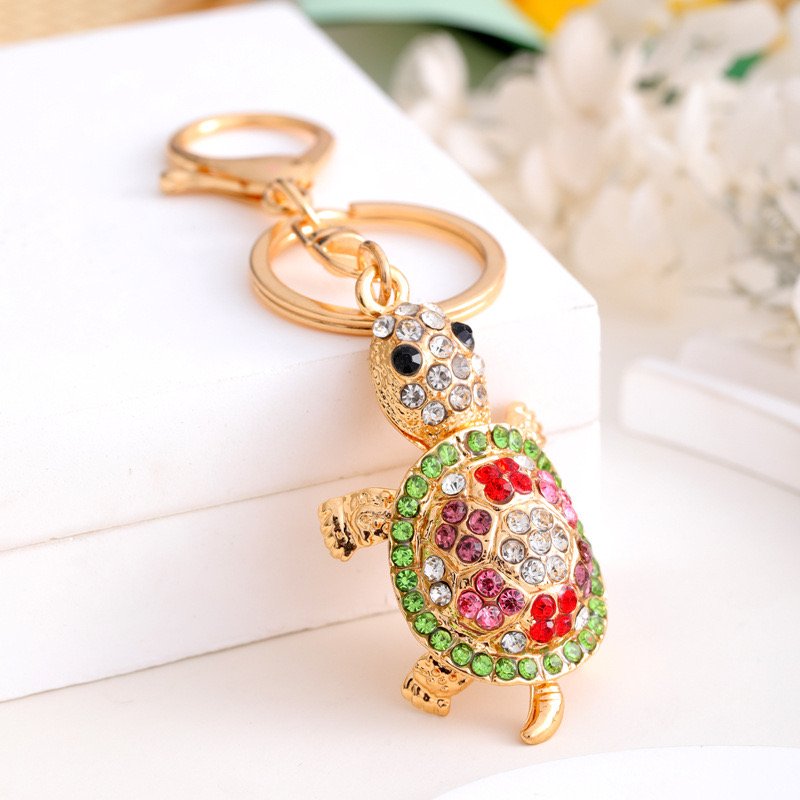 Sea Animal Metal Key Chains Pendant Cute Crystal Rhinestone Keychains Turtle Crab Dolphin Keychain Fashion Women Bag Accessories