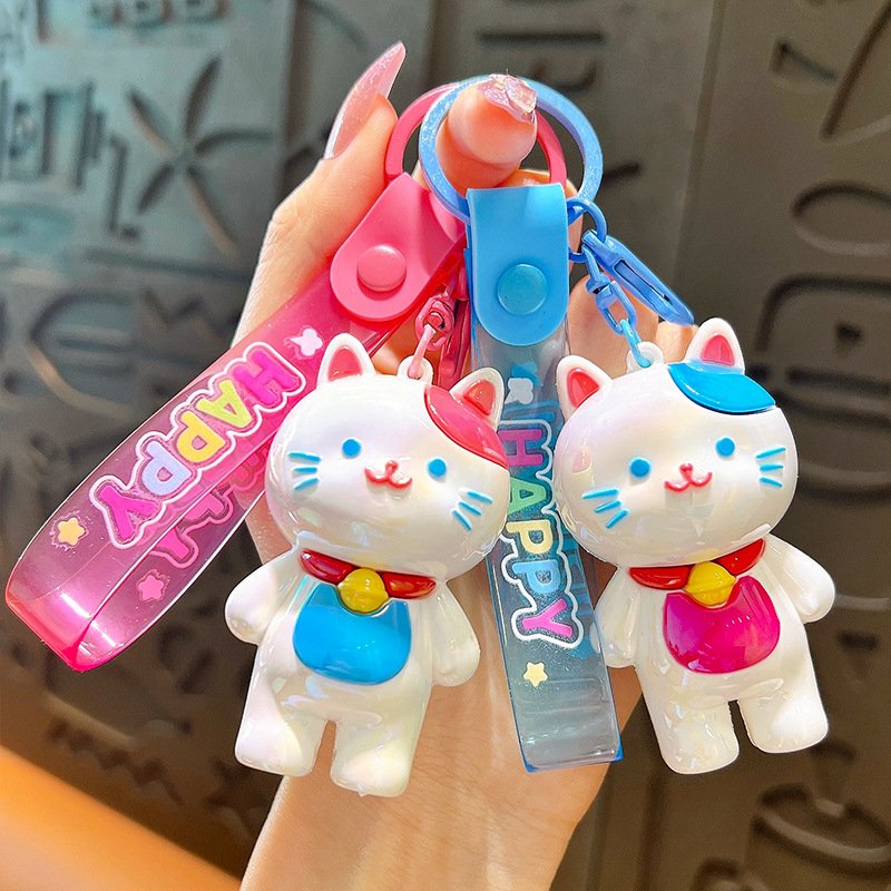 3D Electroplating UV Cute Kitten Keychain Soft PVC Sling Rope Custom Interior Car Decoration Bag Pendant Wholesale Custom Gift