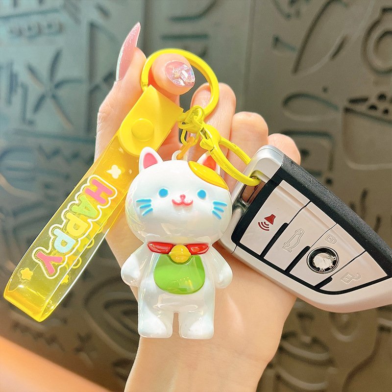 3D Electroplating UV Cute Kitten Keychain Soft PVC Sling Rope Custom Interior Car Decoration Bag Pendant Wholesale Custom Gift