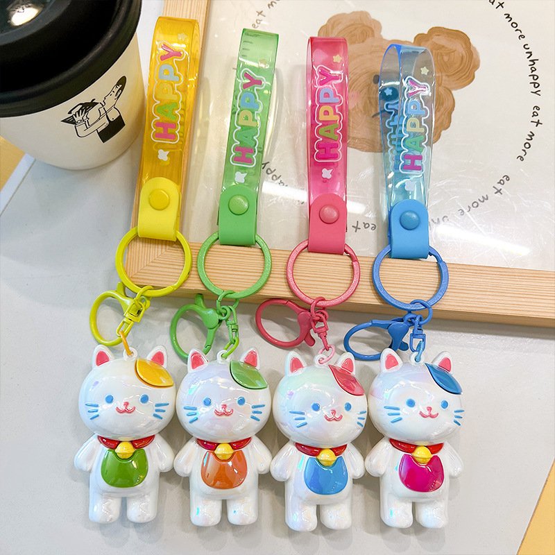 3D Electroplating UV Cute Kitten Keychain Soft PVC Sling Rope Custom Interior Car Decoration Bag Pendant Wholesale Custom Gift