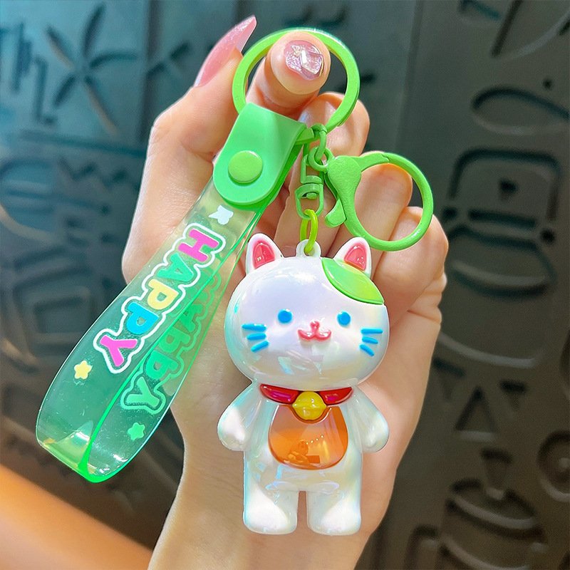 3D Electroplating UV Cute Kitten Keychain Soft PVC Sling Rope Custom Interior Car Decoration Bag Pendant Wholesale Custom Gift