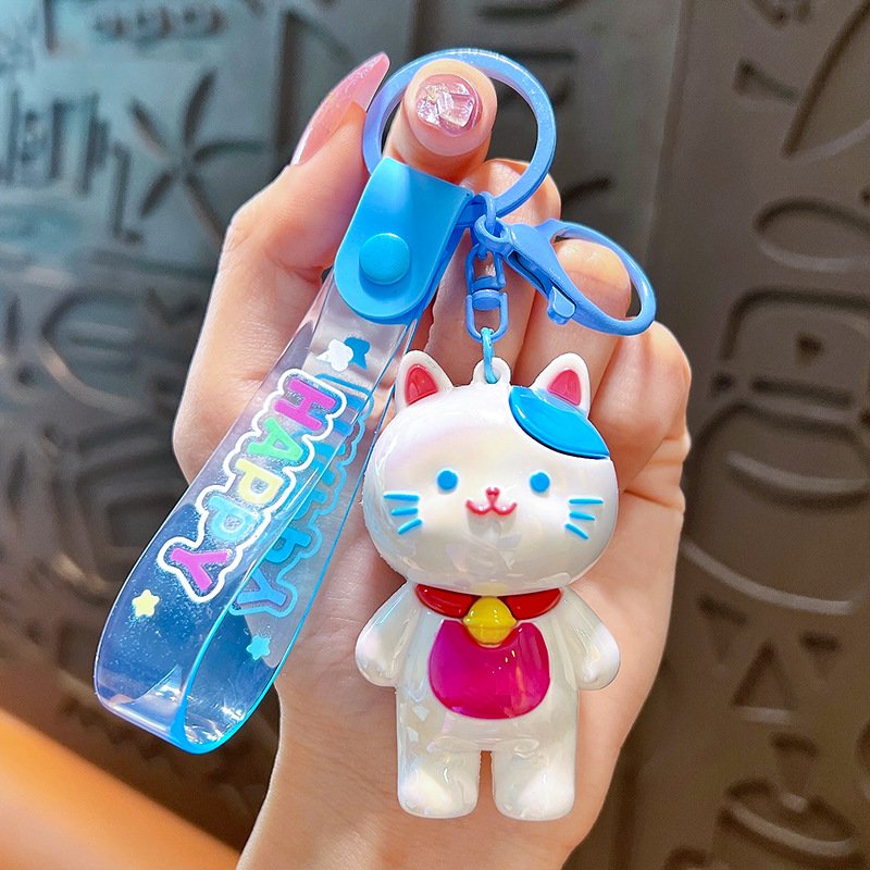 3D Electroplating UV Cute Kitten Keychain Soft PVC Sling Rope Custom Interior Car Decoration Bag Pendant Wholesale Custom Gift