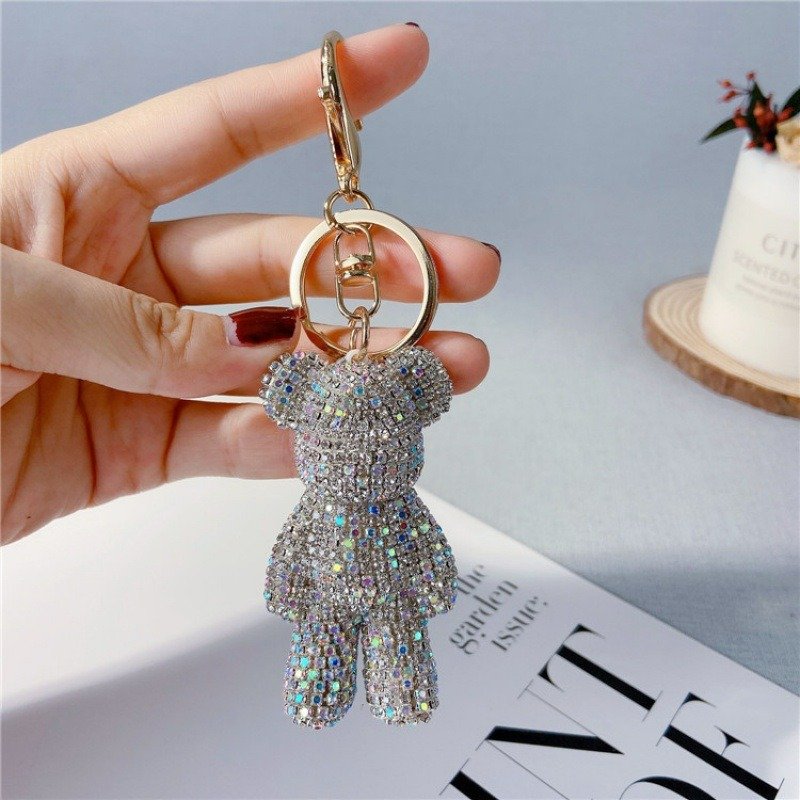 Cute Rhinestone Bear Keychain Bling Glitter Car Violent Bear Key Chain Accessories 3D Violent Crystal Teddy Bear Keychains