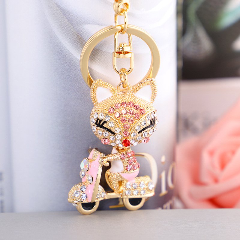 Fashion Fox Cycling Keychain Lovely Bling Crystal Animals Key Chains Women Bag Accessories Charm Pendant Motorcycle Fox Keychain