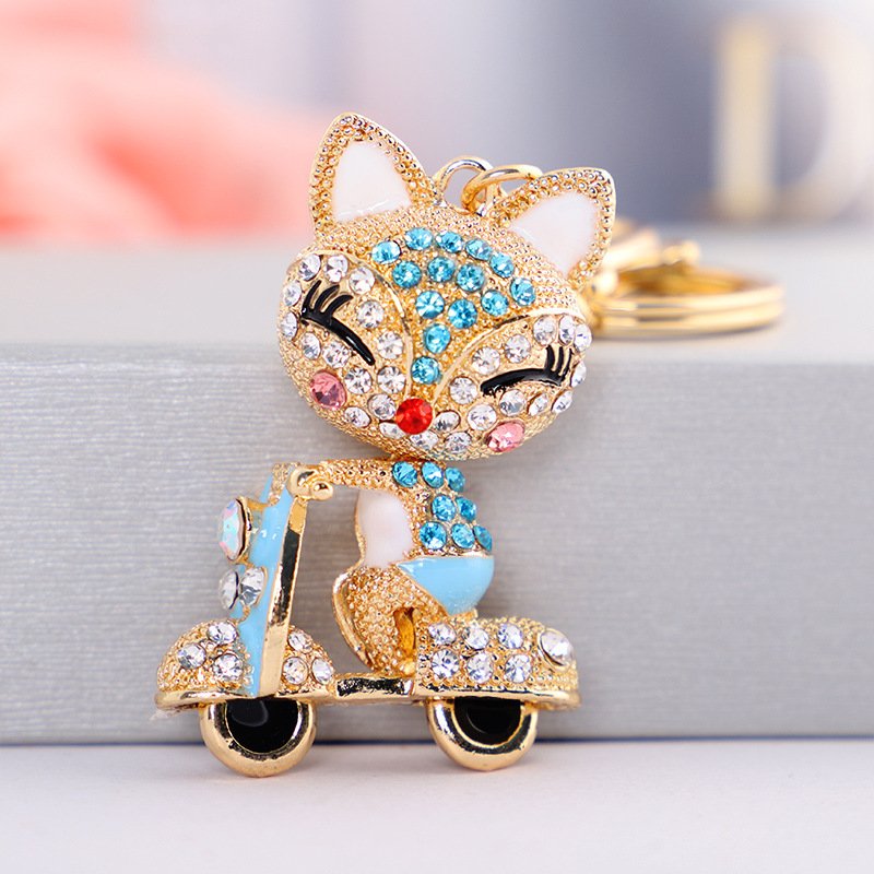 Fashion Fox Cycling Keychain Lovely Bling Crystal Animals Key Chains Women Bag Accessories Charm Pendant Motorcycle Fox Keychain