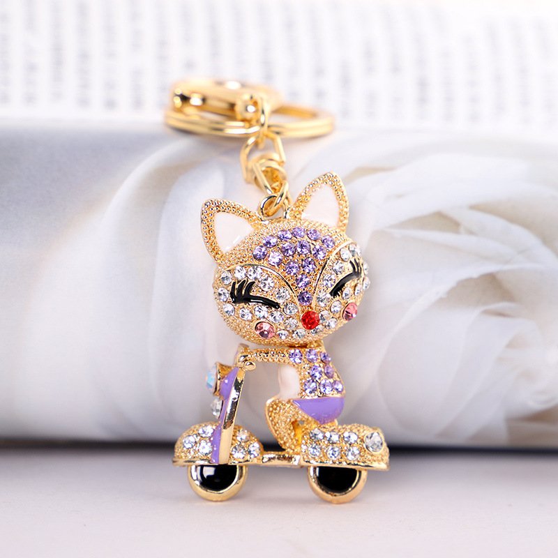 Fashion Fox Cycling Keychain Lovely Bling Crystal Animals Key Chains Women Bag Accessories Charm Pendant Motorcycle Fox Keychain