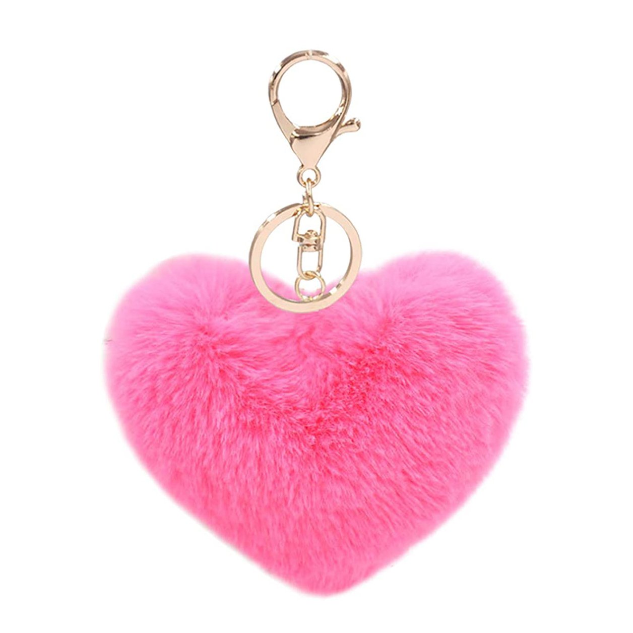 Women's Heart Puffball Keychain Faux Fur Pom Pom Keyholder Bag Accessory Keyring Keychain Pompom