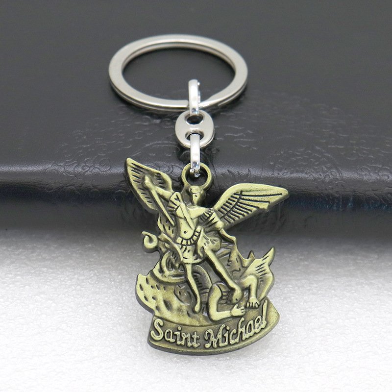 Saint Michael Keychain Silver Metal Men Keyholder Catholic Gifts Car Bag Accessory St.Micheal Keyring
