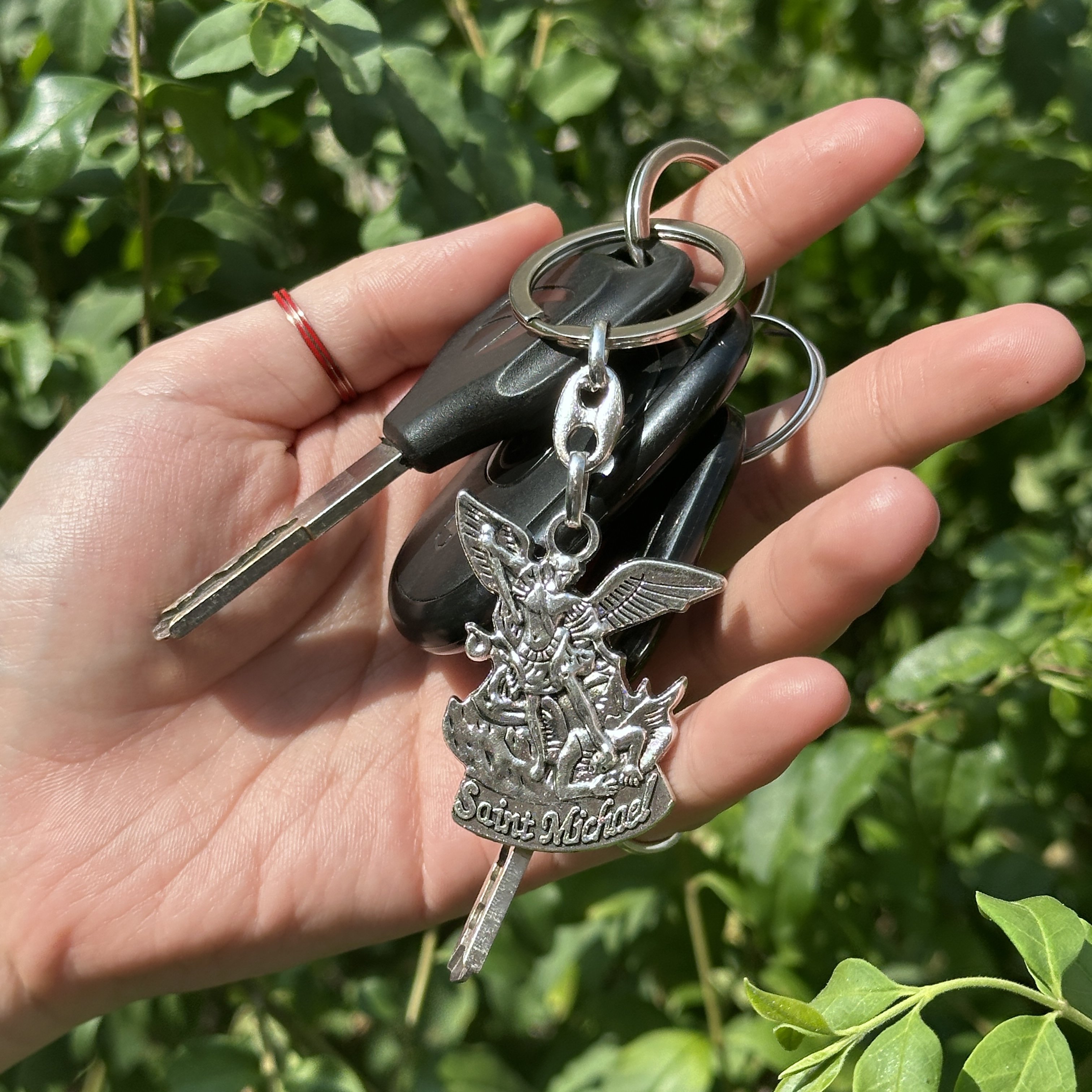 Saint Michael Keychain Silver Metal Men Keyholder Catholic Gifts Car Bag Accessory St.Micheal Keyring
