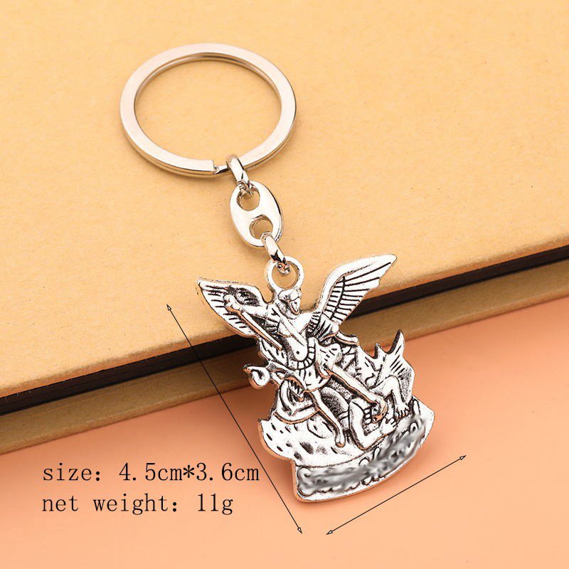 Saint Michael Keychain Silver Metal Men Keyholder Catholic Gifts Car Bag Accessory St.Micheal Keyring