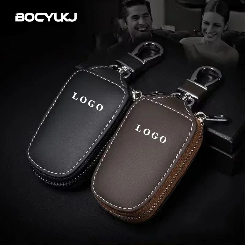 Leather Car Key Case Universal Keychain For BMW Mercedes Audi VW Toyota Honda Hyundai Kia Ford Key Cover Protector Accessories